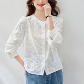 圆领绣花衬衫 女长袖 2026春装 初影 新款 刺绣上衣气质淑女纯棉衬衣