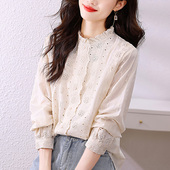 别致上衣纯棉蕾丝木耳领衬衣 2026春装 初影杏色绣花镂空衬衫 女长袖