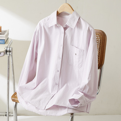 初影小清新纯棉白色休闲衬衫