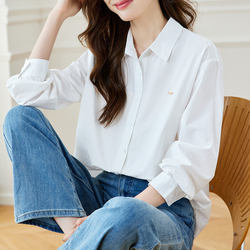 初影 粉色衬衫女长袖2025秋新款精梳棉上衣韩版简约精致通勤衬衣,女装/女士精品,衬衫,淘宝优惠券,粉丝福利购,淘宝优惠卷