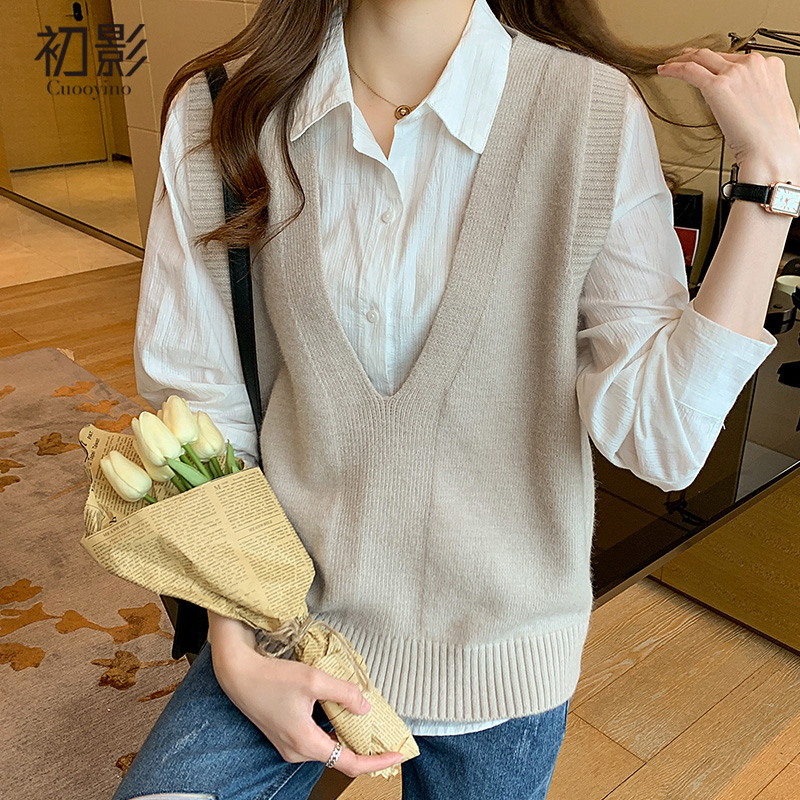 毛衣马甲女背心搭配衬衫外穿潮2021春秋新款v领宽松坎肩外搭针织