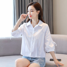 小个子女生白衬衫女七分袖夏装新款心机设计感韩版宽松纯棉衬衣