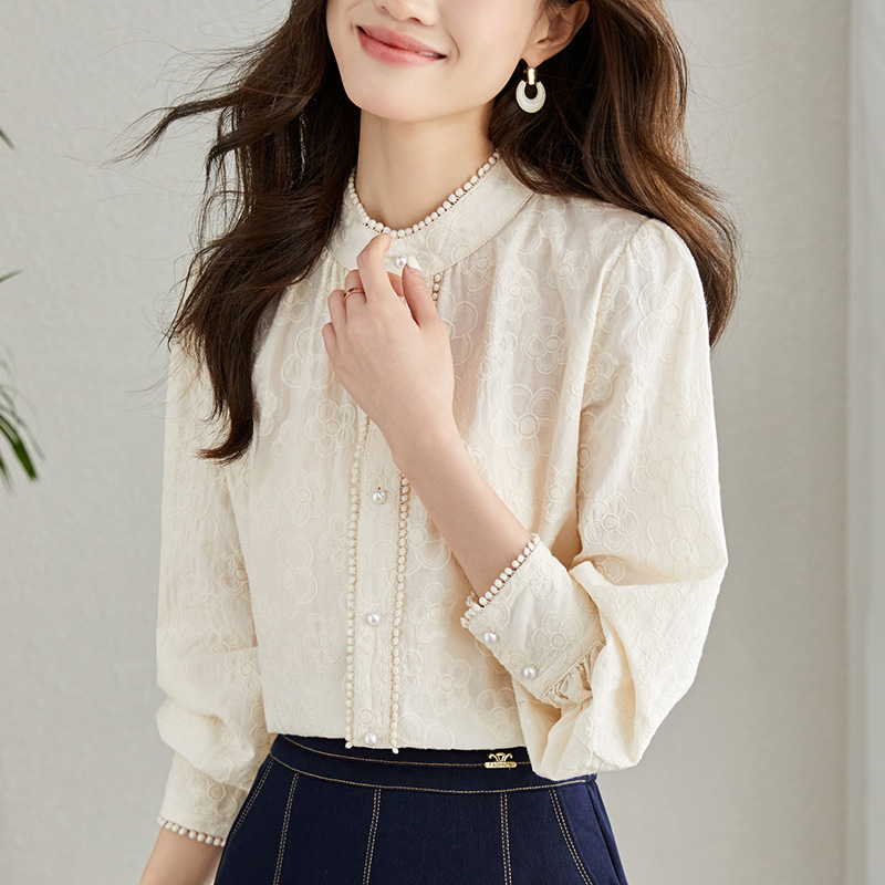 初影修身文艺单排扣长袖纯棉衬衫