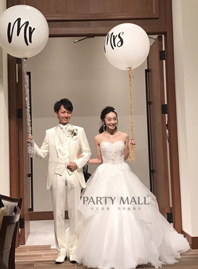 结婚婚礼拍照橡胶乳胶大气球布置装饰美国先锋白色mrmrs印字气球