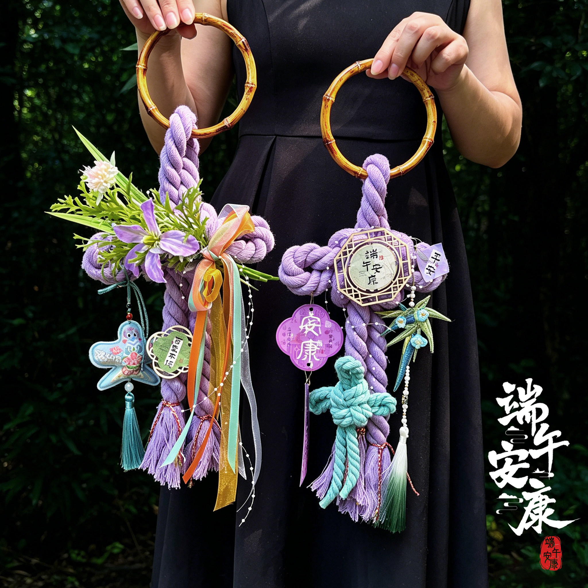 端午节万字节挂饰艾草粽子香包成品入户门小挂件仿真花束门挂装饰 - 实物图