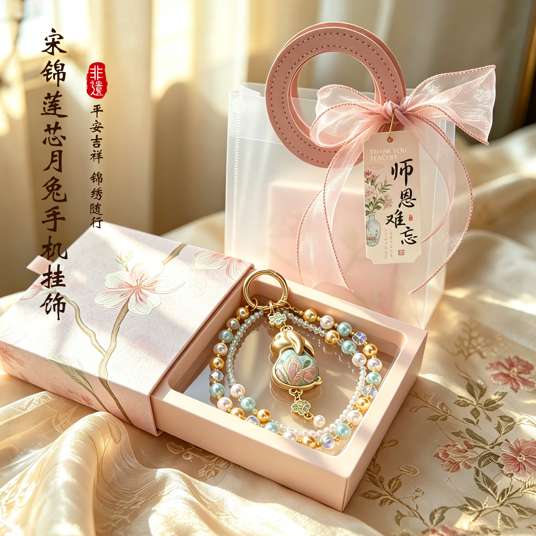 国风宋锦葫芦手机链教师节走心礼品小众精致班主任手机挂坠礼盒