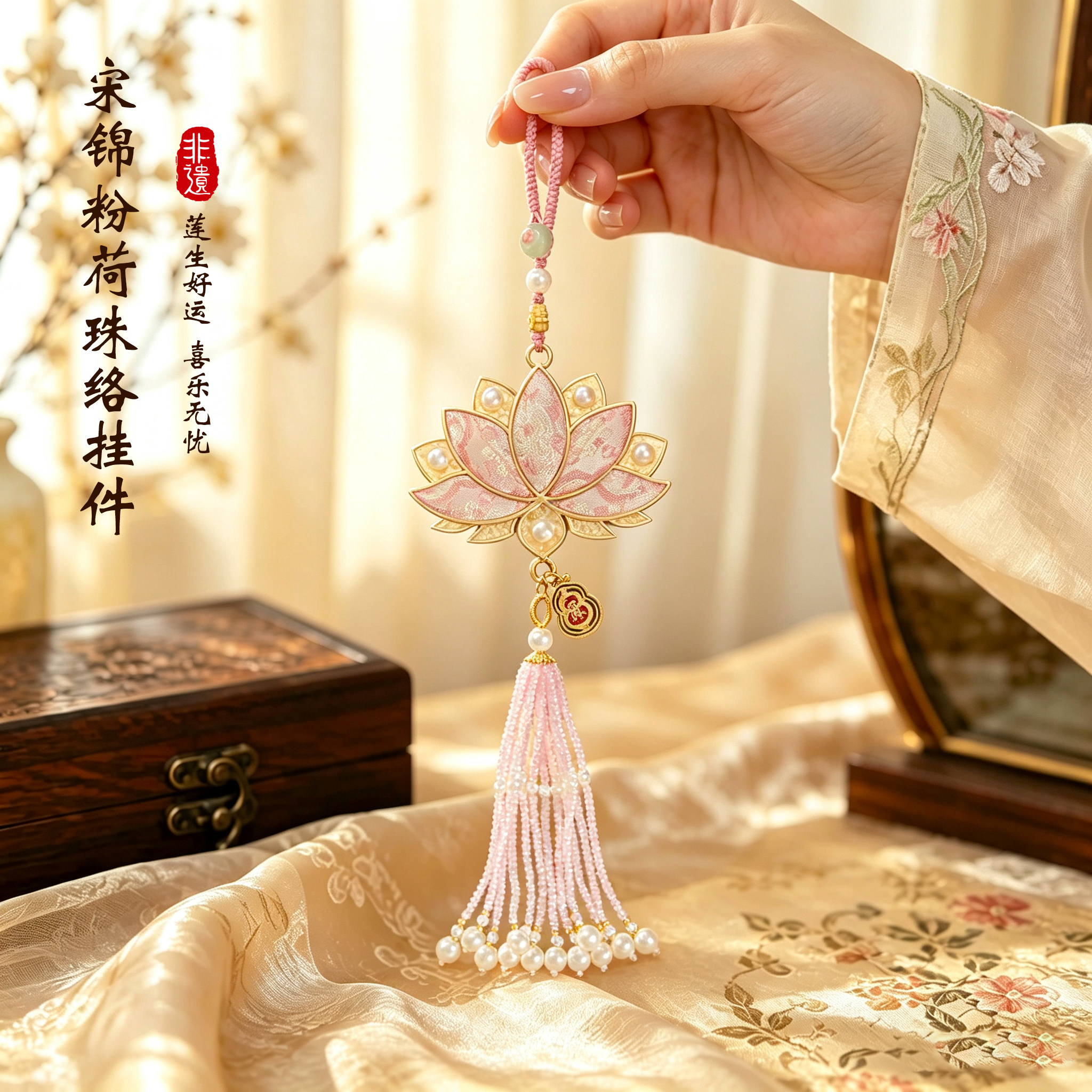 非遗宋锦莲花流苏车挂礼盒送女师