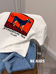 插画儿童宝宝纯棉宽松短袖 T恤 2025日系男女儿童小狗个性 小众童装