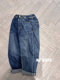 春秋童裤 儿童自然复古左右拼色牛仔裤 孩子纯棉肉感直筒牛仔长裤