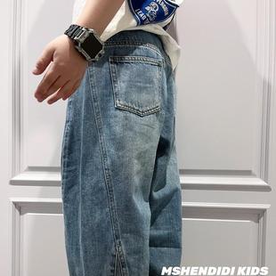 啦 薄裤 日系款 2025儿童春装 子 男大童夏直筒宽松阔腿牛仔裤 亲子装