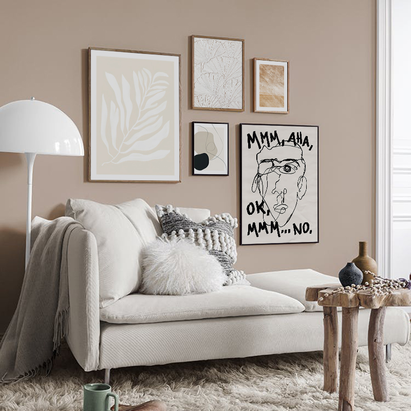 北欧简约艺术侘寂风线条抽象挂画内芯餐厅房间装饰壁画画芯油画布