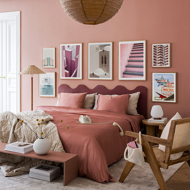 现代艺术装饰画芯建筑小众ins风文艺摆画客厅沙发背景墙粉色布置图片