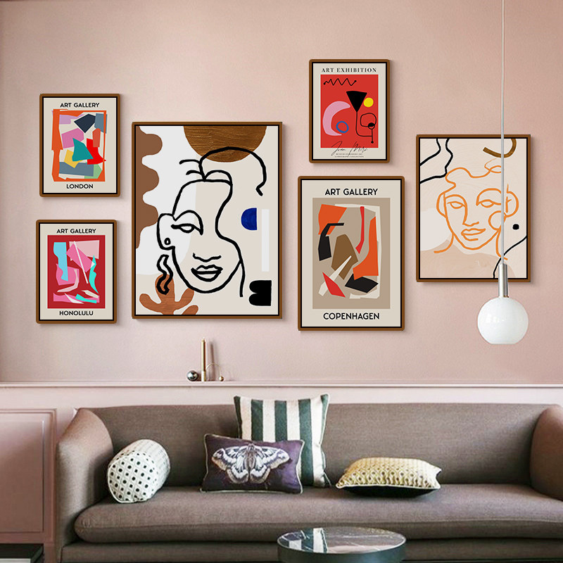北欧抽象几何结构简约画芯小众网红房间装饰画心样板房出租屋海报