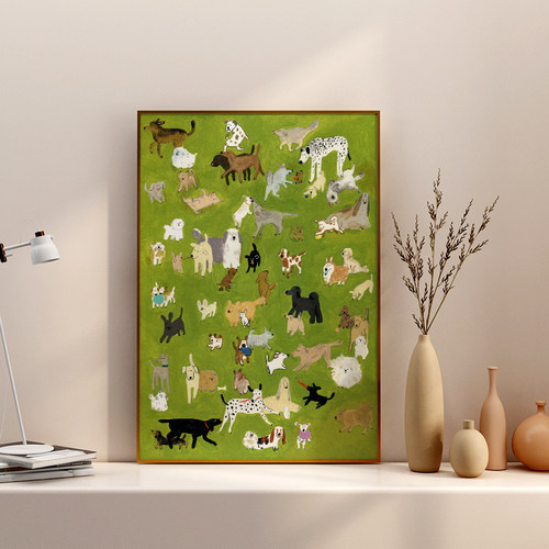 简约北欧挂画内芯ins治愈小众艺术海报dogpark韩国水彩狗狗装饰画
