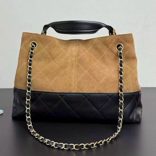 追求全原手工定制 25A麂皮拼色hobo垃圾袋CF金球菱格链条单肩女包