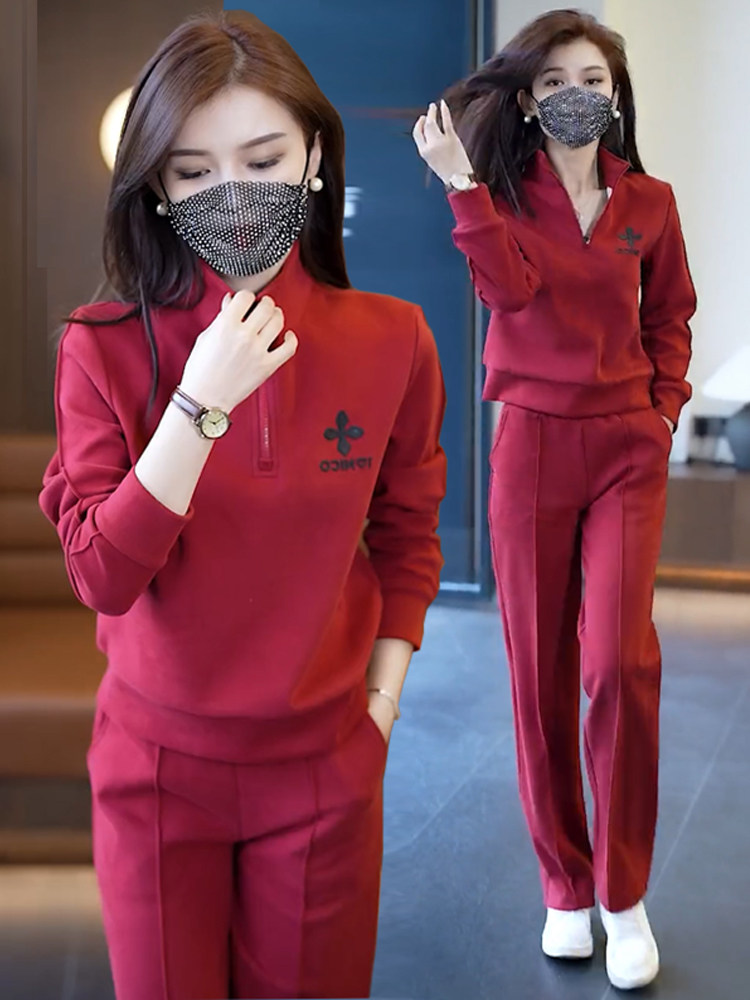 벨벳 두꺼운 운동복 캐주얼 정장 여성 운동복 2024 가을 겨울 새로운 넓은 다리 바지 패션 투피스 세트