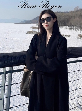 法国Rixo Roger黑色高级感双面羊绒大衣女2025冬季毛呢外套小个子