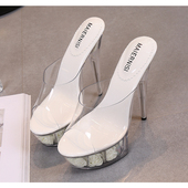 凉鞋 拍摄 模特 15cm婚纱白色玫瑰花水晶超细超高跟大码 42码