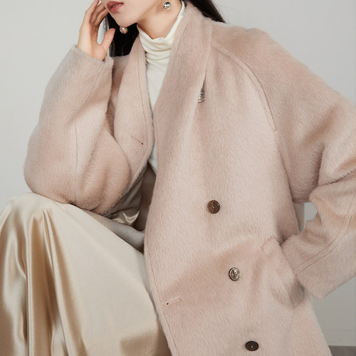 苏力中长款羊驼毛大衣毛呢外套