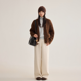 女秋冬加厚宽松休闲裤 芙蕖FUXU 裤 阔腿西装 软糯针织高腰直筒长裤