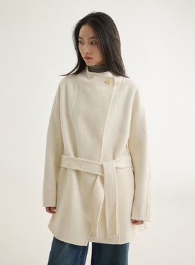 骆驼绒立领系带大衣毛呢外套女