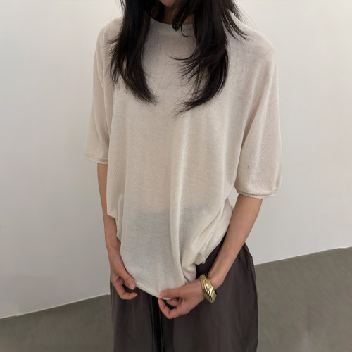 天丝亚麻醋酸宽松短袖T恤女