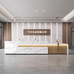 公司前台教育机构接待台酒店商用吧台简约大理石纹烤漆现代简约