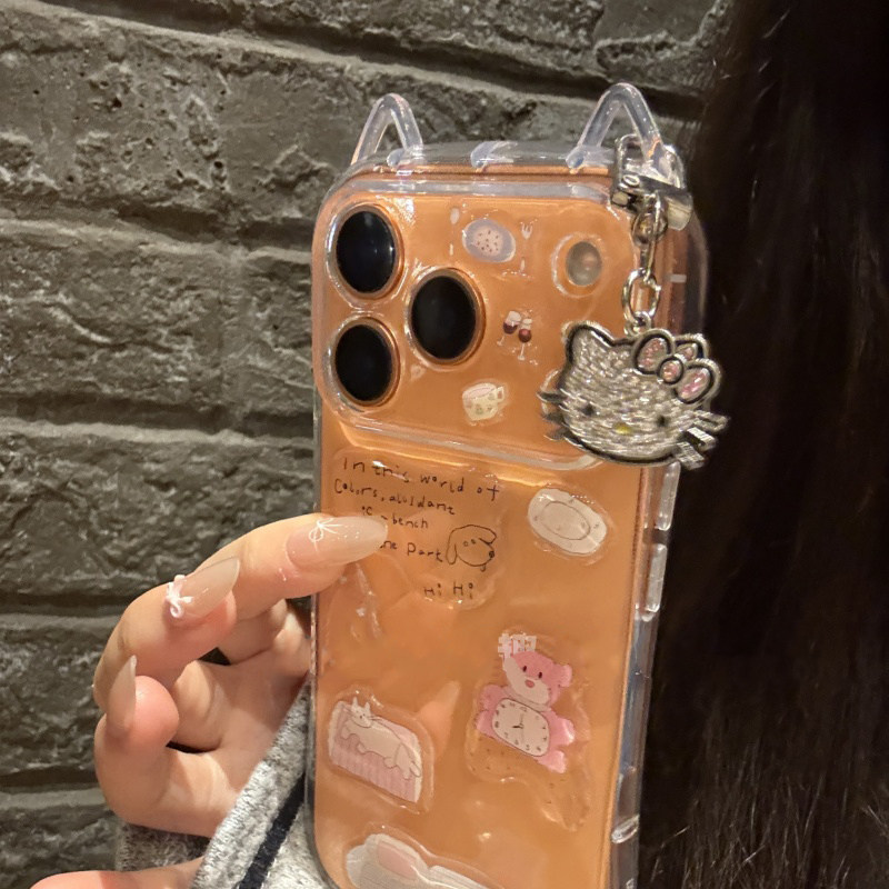 猫耳朵粉熊适用iPhone17promax手机壳新款16/15pro透明14promax简约软壳苹果15Pro女款13/12防摔可爱11保护壳