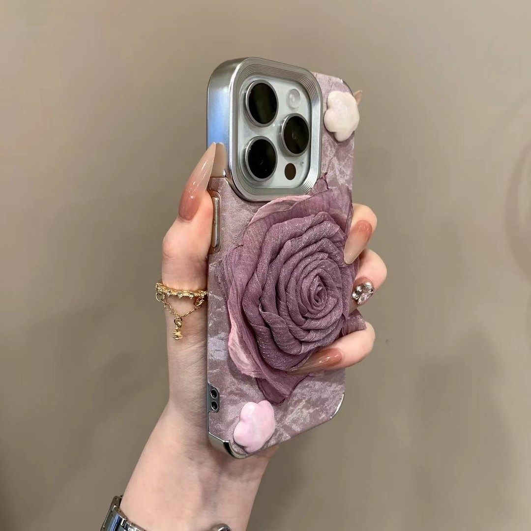 简约香芋花朵适用苹果16promax手机壳硅胶15/14pro保护套13春天14新款玫瑰花15plus配件带11/12少女软壳17pro