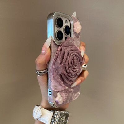 新中式紫玫瑰花手机壳