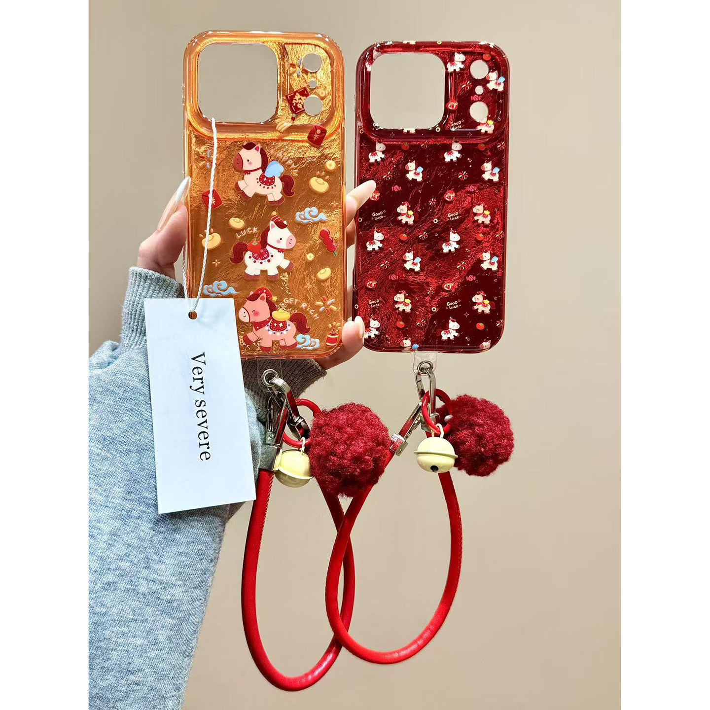 新款马年喜庆适用苹果17promax手机壳女款16PRO防摔15透明硅胶保护壳iPhone14promax个性创意13红色挂绳软壳