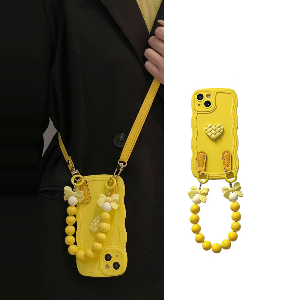 小众黄编织爱心手机壳