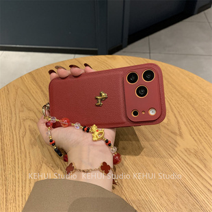 新年荔枝纹安可拉红适用苹果17promax手机壳16女款15PRO防摔保护套iPhone14个性13promax全包硅胶16pro软壳