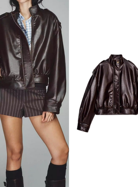 柜549！2025冬季新品TRF女装 立领皮革效果夹克外套 8490701 700