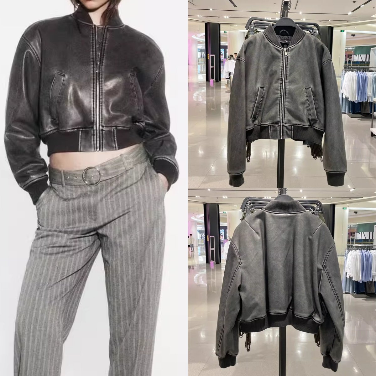 柜399！秋冬女装做旧效果仿皮飞行员夹克外套加棉皮衣 6318223,女装/女士精品,皮衣,淘宝优惠券,粉丝福利购,淘宝优惠卷