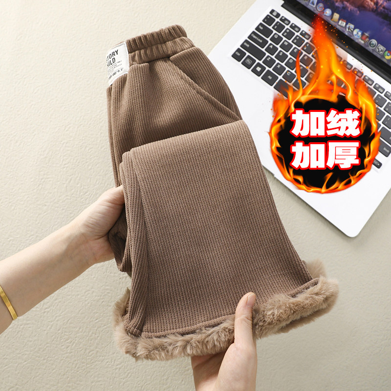 女童冬季加绒保暖加厚高腰裤子