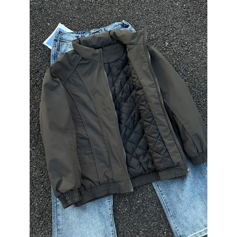 灰色解构短款立领夹克棉服男冬季美式机能风加厚冲锋棉衣潮牌外套