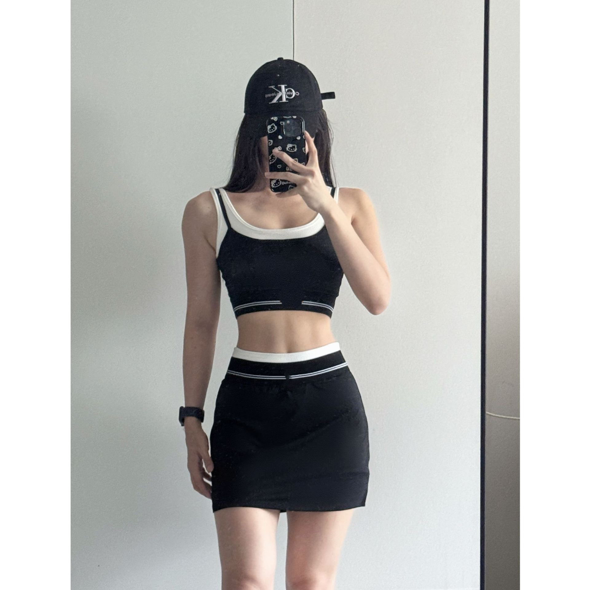 al  假两件撞色运动文胸网球短裙训练服拼接高尔夫健身瑜伽套装