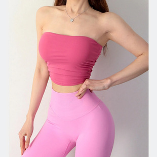 褶皱瑜伽背心女带胸垫抹胸运动内衣跑步健身服无钢圈聚拢