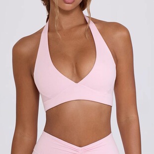 性感挂脖运动内衣健身文胸美背带胸垫v领瑜伽背心