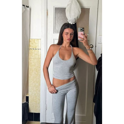 csb 健身服瑜伽健身运动背心内衣吊带上衣露背带胸垫喇叭套装