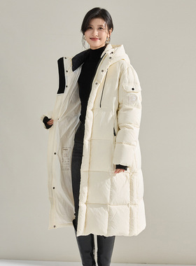 冬羽绒服长款连帽冬季保暖时尚韩系白鸭绒面包服宽松立领18705