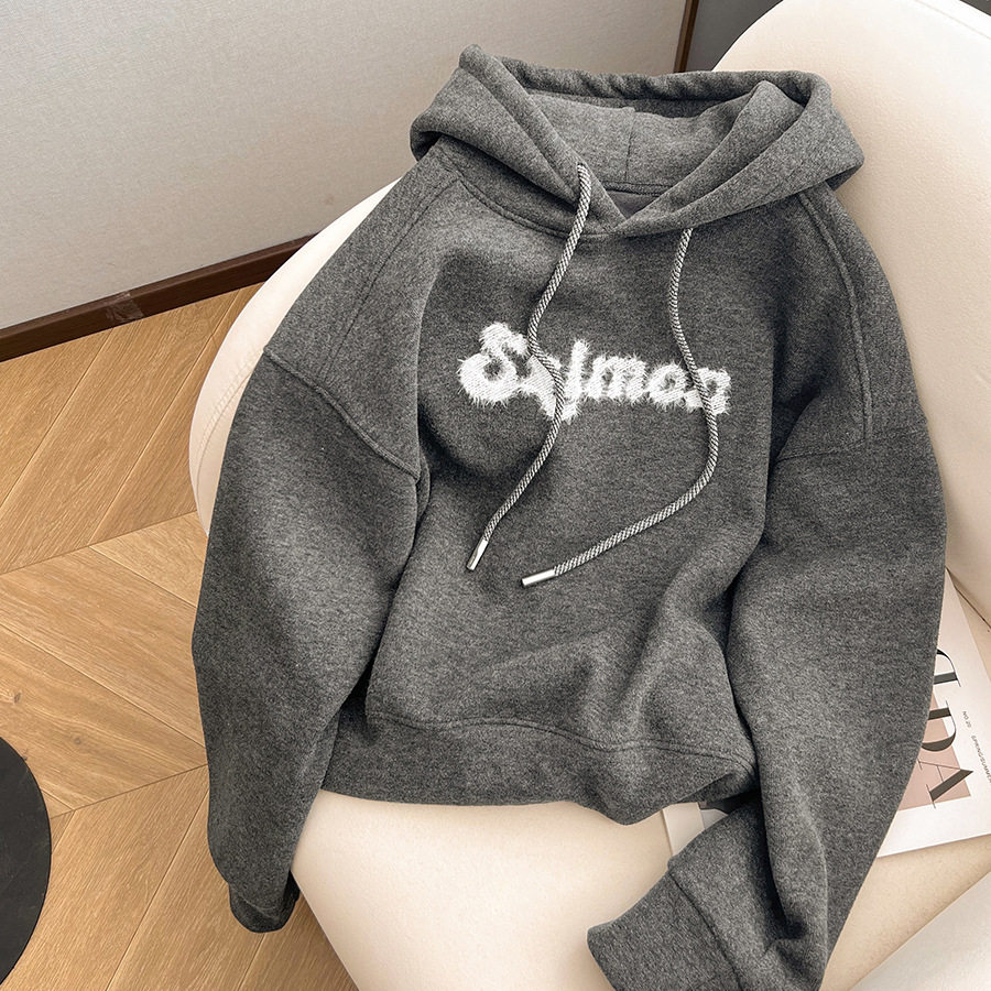 美式复古加厚加绒卫衣女秋冬新款时尚洋气宽松小个子短款上衣外套