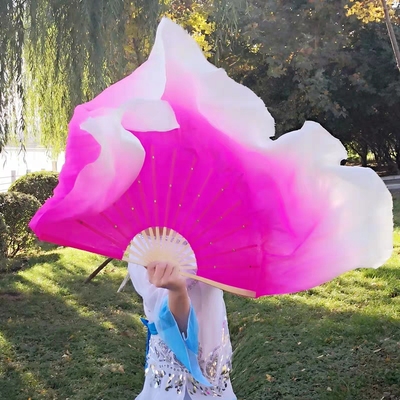 加长真丝双面胶州渐变舞蹈扇子