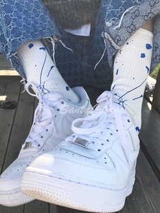 现货 泼墨艺术袜设计彩色双针堆堆运动纯棉街头潮流男女扎染袜子