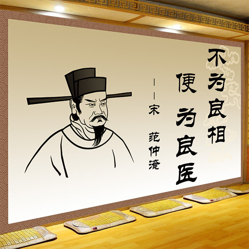 中医范仲淹墙纸中医药养生馆诊所背景装饰画不为良相便为良医壁纸
