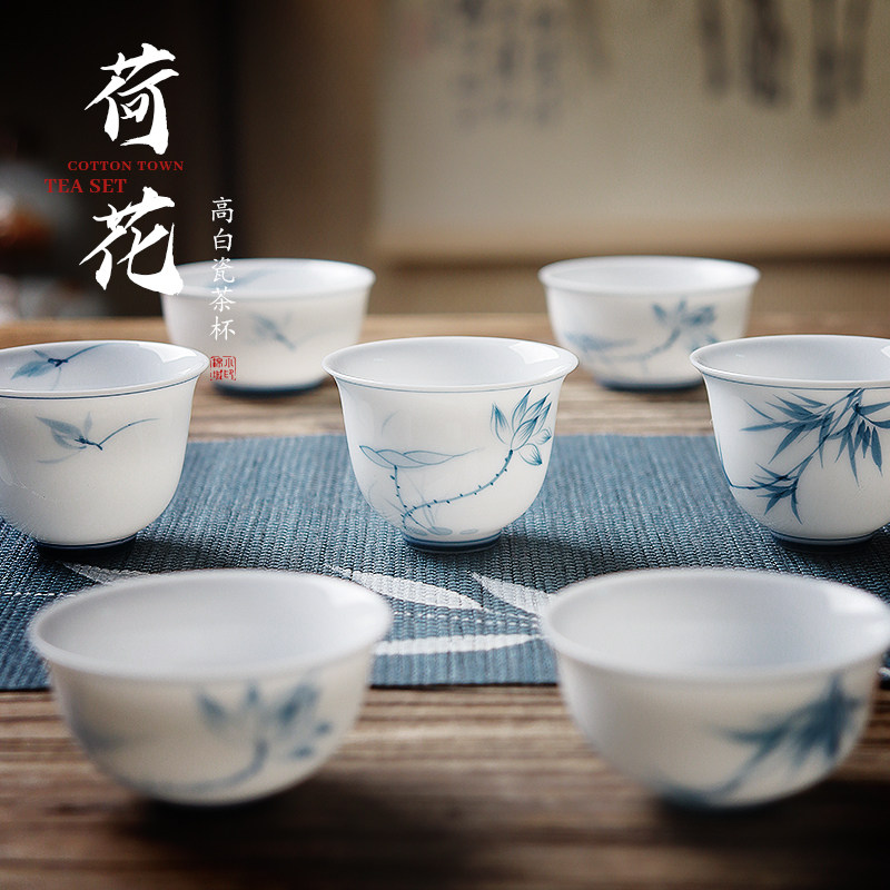 白瓷茶杯手工手绘功夫茶喝茶品茗图片