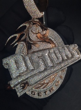 私人定制男士嘻哈项链满钻吊坠美式潮流925纯银莫桑马吊坠