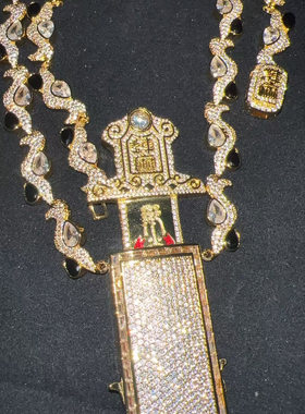 连麻同款嘻哈满钻桃木剑铜镶锆石一体链剑可拆卸嘻哈饰品