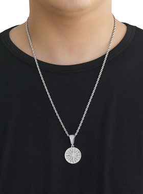 欧美满钻指南针罗盘吊坠男女嘻哈潮流小众设计高级感街头项链饰品